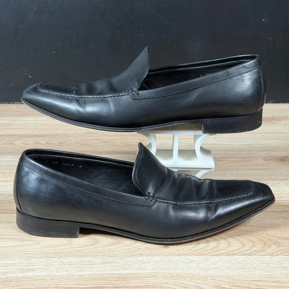 Prada Loafers Mens Size 10 Black Leather Slip On Square Apron Toe Dress Shoes - Picture 1 of 9
